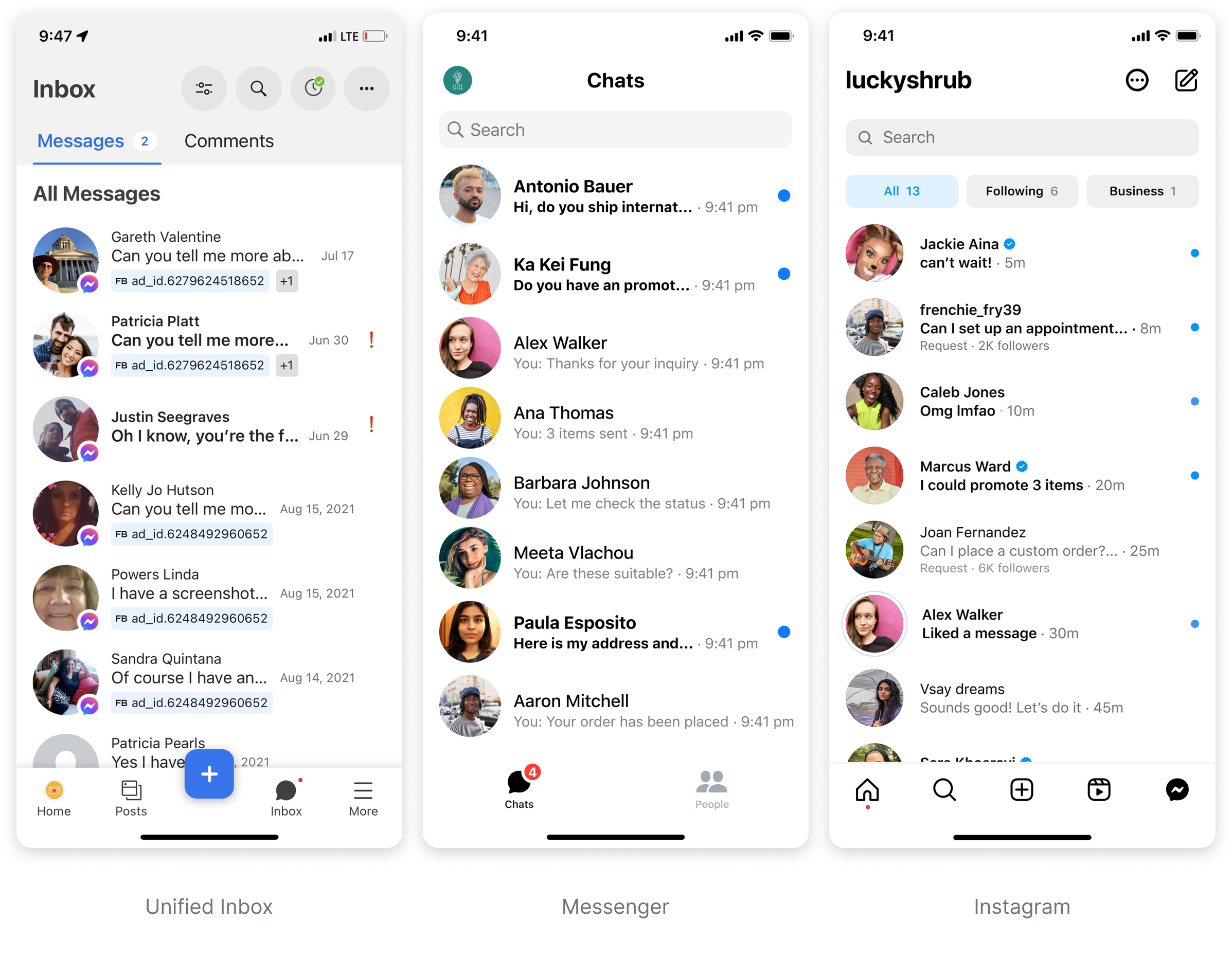 Original inbox experiences with no path to ad creation